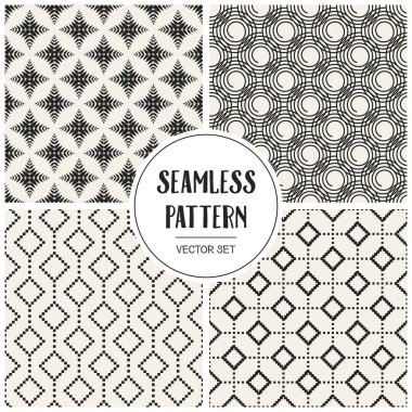 Soyut kavram vektör tek renkli geometrik desen. Siyah ve beyaz en az arka plan. Yaratıcı çizim şablonu. Sorunsuz şık doku. Duvar kağıdı, yüzey, web tasarım, tekstil, dekor için.