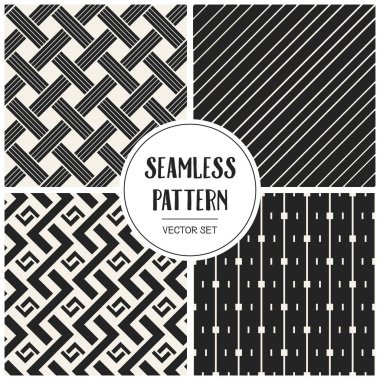 Soyut kavram vektör tek renkli geometrik desen. Siyah ve beyaz en az arka plan. Yaratıcı çizim şablonu. Sorunsuz şık doku. Duvar kağıdı, yüzey, web tasarım, tekstil, dekor için.