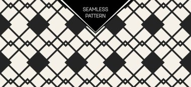 Soyut kavram vektör tek renkli geometrik desen. Siyah ve beyaz en az arka plan. Yaratıcı çizim şablonu. Sorunsuz şık doku. Duvar kağıdı, yüzey, web tasarım, tekstil, dekor için.