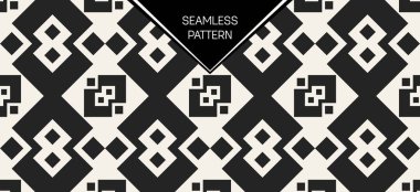 Soyut kavram vektör tek renkli geometrik desen. Siyah ve beyaz en az arka plan. Yaratıcı çizim şablonu. Sorunsuz şık doku. Duvar kağıdı, yüzey, web tasarım, tekstil, dekor için.