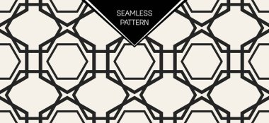 Soyut kavram vektör tek renkli geometrik desen. Siyah ve beyaz en az arka plan. Yaratıcı çizim şablonu. Sorunsuz şık doku. Duvar kağıdı, yüzey, web tasarım, tekstil, dekor için.