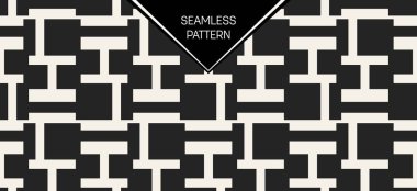 Soyut kavram vektör tek renkli geometrik desen. Siyah ve beyaz en az arka plan. Yaratıcı çizim şablonu. Sorunsuz şık doku. Duvar kağıdı, yüzey, web tasarım, tekstil, dekor için.