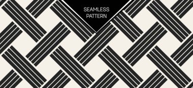 Soyut kavram vektör tek renkli geometrik desen. Siyah ve beyaz en az arka plan. Yaratıcı çizim şablonu. Sorunsuz şık doku. Duvar kağıdı, yüzey, web tasarım, tekstil, dekor için.