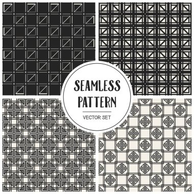 Soyut kavram vektör tek renkli geometrik desen. Siyah ve beyaz en az arka plan. Yaratıcı çizim şablonu. Sorunsuz şık doku. Duvar kağıdı, yüzey, web tasarım, tekstil, dekor için.