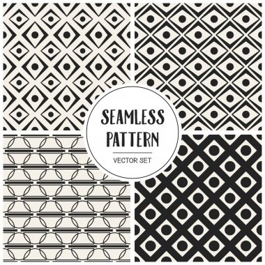 Soyut kavram vektör tek renkli geometrik desen. Siyah ve beyaz en az arka plan. Yaratıcı çizim şablonu. Sorunsuz şık doku. Duvar kağıdı, yüzey, web tasarım, tekstil, dekor için.