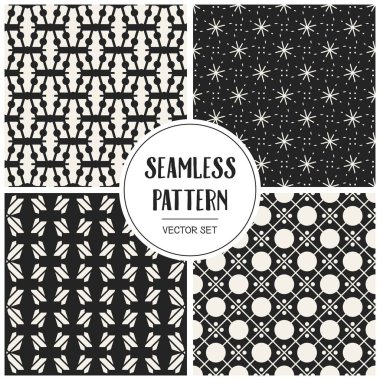 Soyut kavram vektör tek renkli geometrik desen. Siyah ve beyaz en az arka plan. Yaratıcı çizim şablonu. Sorunsuz şık doku. Duvar kağıdı, yüzey, web tasarım, tekstil, dekor için.