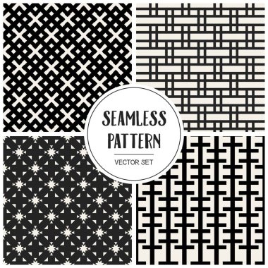 Soyut kavram vektör tek renkli geometrik desen. Siyah ve beyaz en az arka plan. Yaratıcı çizim şablonu. Sorunsuz şık doku. Duvar kağıdı, yüzey, web tasarım, tekstil, dekor için.