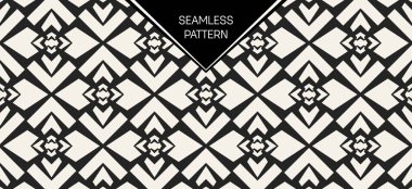 Soyut kavram vektör tek renkli geometrik desen. Siyah ve beyaz en az arka plan. Yaratıcı çizim şablonu. Sorunsuz şık doku. Duvar kağıdı, yüzey, web tasarım, tekstil, dekor için.