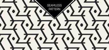 Soyut kavram vektör tek renkli geometrik desen. Siyah ve beyaz en az arka plan. Yaratıcı çizim şablonu. Sorunsuz şık doku. Duvar kağıdı, yüzey, web tasarım, tekstil, dekor için.