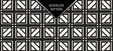 Soyut kavram vektör tek renkli geometrik desen. Siyah ve beyaz en az arka plan. Yaratıcı çizim şablonu. Sorunsuz şık doku. Duvar kağıdı, yüzey, web tasarım, tekstil, dekor için.