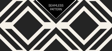 Soyut kavram vektör tek renkli geometrik desen. Siyah ve beyaz en az arka plan. Yaratıcı çizim şablonu. Sorunsuz şık doku. Duvar kağıdı, yüzey, web tasarım, tekstil, dekor için.