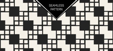 Soyut kavram vektör tek renkli geometrik desen. Siyah ve beyaz en az arka plan. Yaratıcı çizim şablonu. Sorunsuz şık doku. Duvar kağıdı, yüzey, web tasarım, tekstil, dekor için.