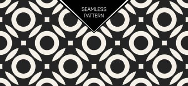 Soyut kavram vektör tek renkli geometrik desen. Siyah ve beyaz en az arka plan. Yaratıcı çizim şablonu. Sorunsuz şık doku. Duvar kağıdı, yüzey, web tasarım, tekstil, dekor için.