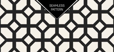 Soyut kavram vektör tek renkli geometrik desen. Siyah ve beyaz en az arka plan. Yaratıcı çizim şablonu. Sorunsuz şık doku. Duvar kağıdı, yüzey, web tasarım, tekstil, dekor için.