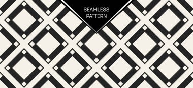 Soyut kavram vektör tek renkli geometrik desen. Siyah ve beyaz en az arka plan. Yaratıcı çizim şablonu. Sorunsuz şık doku. Duvar kağıdı, yüzey, web tasarım, tekstil, dekor için.