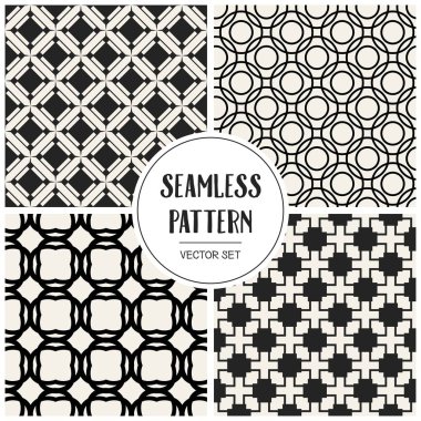 Soyut kavram vektör tek renkli geometrik desen. Siyah ve beyaz en az arka plan. Yaratıcı çizim şablonu. Sorunsuz şık doku. Duvar kağıdı, yüzey, web tasarım, tekstil, dekor için.