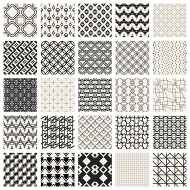 Soyut kavram vektör tek renkli geometrik desen. Siyah ve beyaz en az arka plan. Yaratıcı çizim şablonu. Sorunsuz şık doku. Duvar kağıdı, yüzey, web tasarım, tekstil, dekor için.