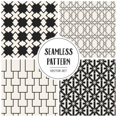 Soyut kavram vektör tek renkli geometrik desen. Siyah ve beyaz en az arka plan. Yaratıcı çizim şablonu. Sorunsuz şık doku. Duvar kağıdı, yüzey, web tasarım, tekstil, dekor için.