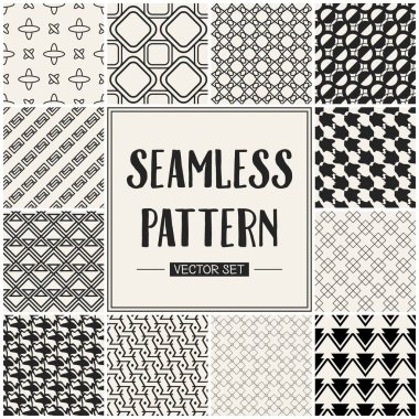 Soyut kavram vektör tek renkli geometrik desen. Siyah ve beyaz en az arka plan. Yaratıcı çizim şablonu. Sorunsuz şık doku. Duvar kağıdı, yüzey, web tasarım, tekstil, dekor için.