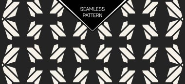 Soyut kavram vektör tek renkli geometrik desen. Siyah ve beyaz en az arka plan. Yaratıcı çizim şablonu. Sorunsuz şık doku. Duvar kağıdı, yüzey, web tasarım, tekstil, dekor için.