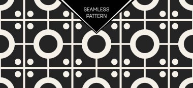 Soyut kavram vektör tek renkli geometrik desen. Siyah ve beyaz en az arka plan. Yaratıcı çizim şablonu. Sorunsuz şık doku. Duvar kağıdı, yüzey, web tasarım, tekstil, dekor için.