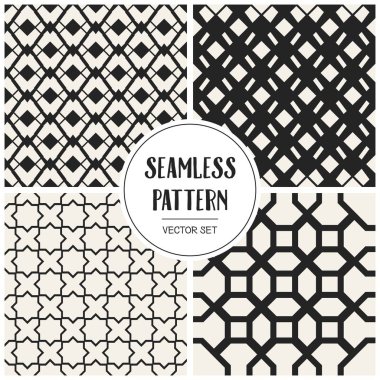 Soyut kavram vektör tek renkli geometrik desen. Siyah ve beyaz en az arka plan. Yaratıcı çizim şablonu. Sorunsuz şık doku. Duvar kağıdı, yüzey, web tasarım, tekstil, dekor için.