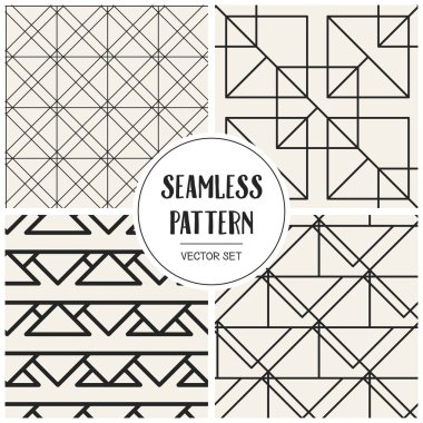 Soyut kavram vektör tek renkli geometrik desen. Siyah ve beyaz en az arka plan. Yaratıcı çizim şablonu. Sorunsuz şık doku. Duvar kağıdı, yüzey, web tasarım, tekstil, dekor için.