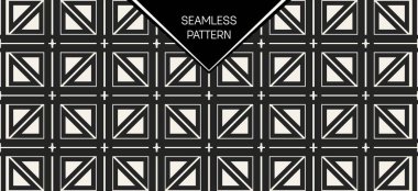 Soyut kavram vektör tek renkli geometrik desen. Siyah ve beyaz en az arka plan. Yaratıcı çizim şablonu. Sorunsuz şık doku. Duvar kağıdı, yüzey, web tasarım, tekstil, dekor için.