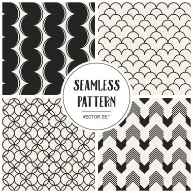 Soyut kavram vektör tek renkli geometrik desen. Siyah ve beyaz en az arka plan. Yaratıcı çizim şablonu. Sorunsuz şık doku. Duvar kağıdı, yüzey, web tasarım, tekstil, dekor için.