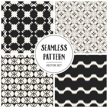 Soyut kavram vektör tek renkli geometrik desen. Siyah ve beyaz en az arka plan. Yaratıcı çizim şablonu. Sorunsuz şık doku. Duvar kağıdı, yüzey, web tasarım, tekstil, dekor için.