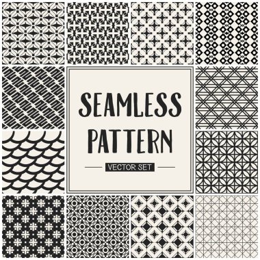 Soyut kavram vektör tek renkli geometrik desen. Siyah ve beyaz en az arka plan. Yaratıcı çizim şablonu. Sorunsuz şık doku. Duvar kağıdı, yüzey, web tasarım, tekstil, dekor için.