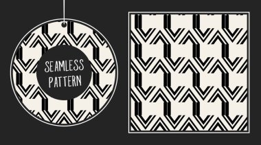 Soyut kavram vektör tek renkli geometrik desen. Siyah ve beyaz en az arka plan. Yaratıcı çizim şablonu. Sorunsuz şık doku. Duvar kağıdı, yüzey, web tasarım, tekstil, dekor için.