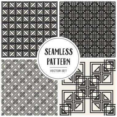 Soyut kavram vektör tek renkli geometrik desen. Siyah ve beyaz en az arka plan. Yaratıcı çizim şablonu. Sorunsuz şık doku. Duvar kağıdı, yüzey, web tasarım, tekstil, dekor için.