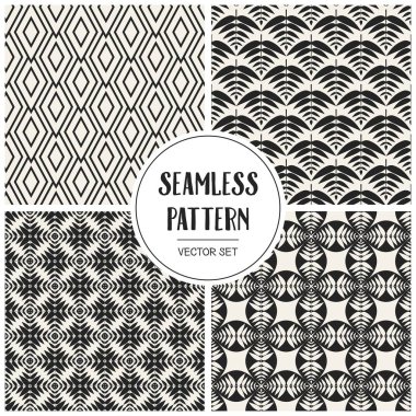 Soyut kavram vektör tek renkli geometrik desen. Siyah ve beyaz en az arka plan. Yaratıcı çizim şablonu. Sorunsuz şık doku. Duvar kağıdı, yüzey, web tasarım, tekstil, dekor için.