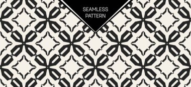 Soyut kavram vektör tek renkli geometrik desen. Siyah ve beyaz en az arka plan. Yaratıcı çizim şablonu. Sorunsuz şık doku. Duvar kağıdı, yüzey, web tasarım, tekstil, dekor için.