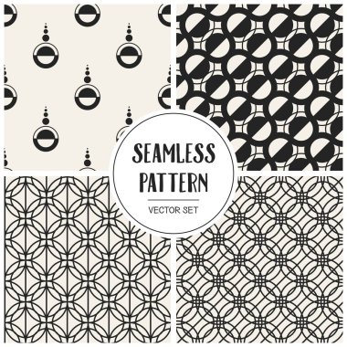 Soyut kavram vektör tek renkli geometrik desen. Siyah ve beyaz en az arka plan. Yaratıcı çizim şablonu. Sorunsuz şık doku. Duvar kağıdı, yüzey, web tasarım, tekstil, dekor için.