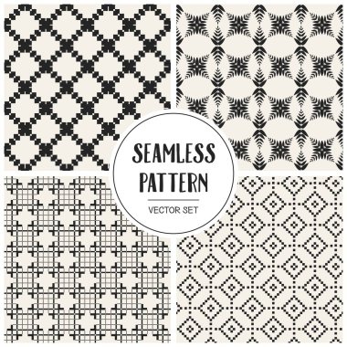 Soyut kavram vektör tek renkli geometrik desen. Siyah ve beyaz en az arka plan. Yaratıcı çizim şablonu. Sorunsuz şık doku. Duvar kağıdı, yüzey, web tasarım, tekstil, dekor için.