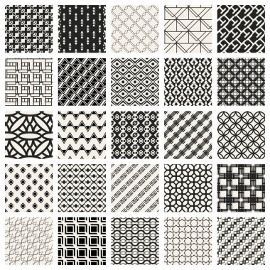 Soyut kavram vektör tek renkli geometrik desen. Siyah ve beyaz en az arka plan. Yaratıcı çizim şablonu. Sorunsuz şık doku. Duvar kağıdı, yüzey, web tasarım, tekstil, dekor için.