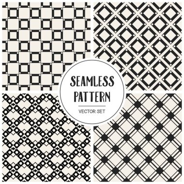 Soyut kavram vektör tek renkli geometrik desen. Siyah ve beyaz en az arka plan. Yaratıcı çizim şablonu. Sorunsuz şık doku. Duvar kağıdı, yüzey, web tasarım, tekstil, dekor için.