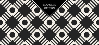 Soyut kavram vektör tek renkli geometrik desen. Siyah ve beyaz en az arka plan. Yaratıcı çizim şablonu. Sorunsuz şık doku. Duvar kağıdı, yüzey, web tasarım, tekstil, dekor için.