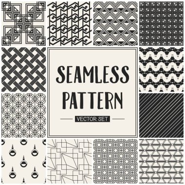 Soyut kavram vektör tek renkli geometrik desen. Siyah ve beyaz en az arka plan. Yaratıcı çizim şablonu. Sorunsuz şık doku. Duvar kağıdı, yüzey, web tasarım, tekstil, dekor için.