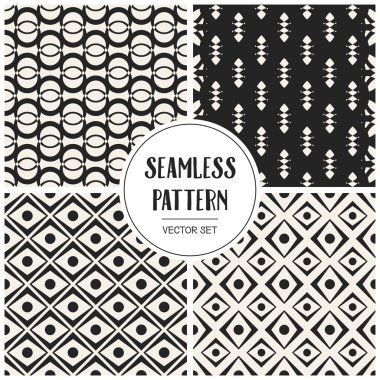 Soyut kavram vektör tek renkli geometrik desen. Siyah ve beyaz en az arka plan. Yaratıcı çizim şablonu. Sorunsuz şık doku. Duvar kağıdı, yüzey, web tasarım, tekstil, dekor için.