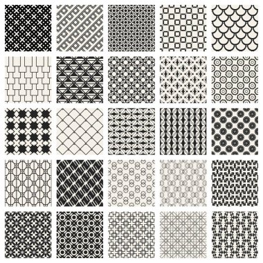 Soyut kavram vektör tek renkli geometrik desen. Siyah ve beyaz en az arka plan. Yaratıcı çizim şablonu. Sorunsuz şık doku. Duvar kağıdı, yüzey, web tasarım, tekstil, dekor için.