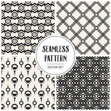 Soyut kavram vektör tek renkli geometrik desen. Siyah ve beyaz en az arka plan. Yaratıcı çizim şablonu. Sorunsuz şık doku. Duvar kağıdı, yüzey, web tasarım, tekstil, dekor için.