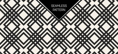 Soyut kavram vektör tek renkli geometrik desen. Siyah ve beyaz en az arka plan. Yaratıcı çizim şablonu. Sorunsuz şık doku. Duvar kağıdı, yüzey, web tasarım, tekstil, dekor için.