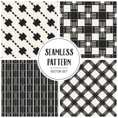 Soyut kavram vektör tek renkli geometrik desen. Siyah ve beyaz en az arka plan. Yaratıcı çizim şablonu. Sorunsuz şık doku. Duvar kağıdı, yüzey, web tasarım, tekstil, dekor için.