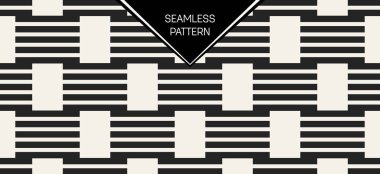 Soyut kavram vektör tek renkli geometrik desen. Siyah ve beyaz en az arka plan. Yaratıcı çizim şablonu. Sorunsuz şık doku. Duvar kağıdı, yüzey, web tasarım, tekstil, dekor için.