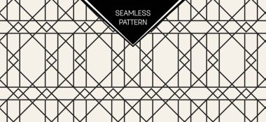 Soyut kavram vektör tek renkli geometrik desen. Siyah ve beyaz en az arka plan. Yaratıcı çizim şablonu. Sorunsuz şık doku. Duvar kağıdı, yüzey, web tasarım, tekstil, dekor için.