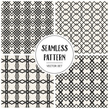 Soyut kavram vektör tek renkli geometrik desen. Siyah ve beyaz en az arka plan. Yaratıcı çizim şablonu. Sorunsuz şık doku. Duvar kağıdı, yüzey, web tasarım, tekstil, dekor için.