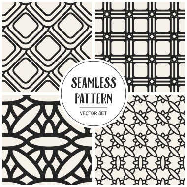 Soyut kavram vektör tek renkli geometrik desen. Siyah ve beyaz en az arka plan. Yaratıcı çizim şablonu. Sorunsuz şık doku. Duvar kağıdı, yüzey, web tasarım, tekstil, dekor için.